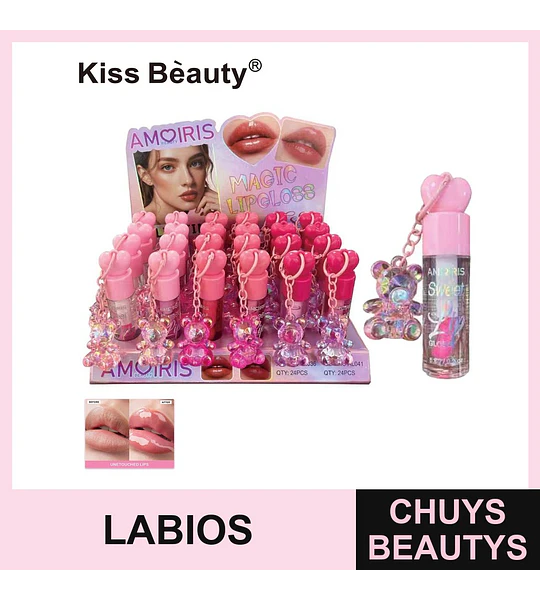 Brillo labial mágico con llavero de oso Amoiris Kiss Beauty