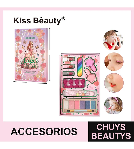 Kit de Maquillaje y Accesorios Princesa Aventura Kiss Bèauty para Niñas