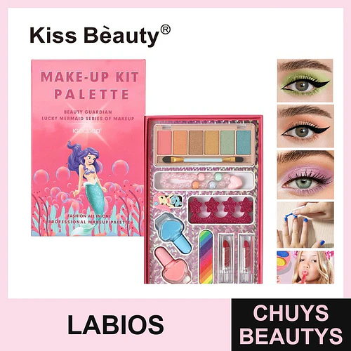 Kit de Maquillaje Completo Sirena con Sombras, Labiales y Uñas Kiss Bèauty - Chuys Beautys | Chuys Beautys