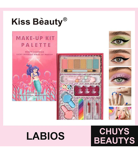 Kit de Maquillaje Completo Sirena con Sombras, Labiales y Uñas Kiss Bèauty