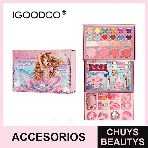 Set de Maquillaje y Accesorios Infantil IGOODCO® Temática Sirena 48 Piezas - Chuys Beautys | Chuys Beautys