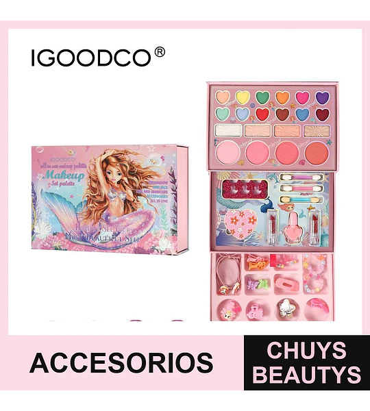 Set de Maquillaje y Accesorios Infantil IGOODCO® Temática Sirena 48 Piezas