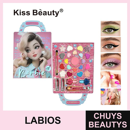Set de Maquillaje Infantil Kiss Beauty Barbie con Sombras y Brillo Labial - Chuys Beautys | Chuys Beautys