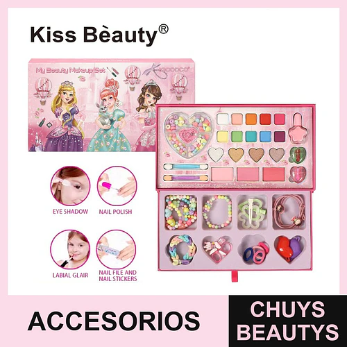 Set de Maquillaje y Accesorios para Niñas Kiss Bèauty con 48 Piezas - Chuys Beautys | Chuys Beautys