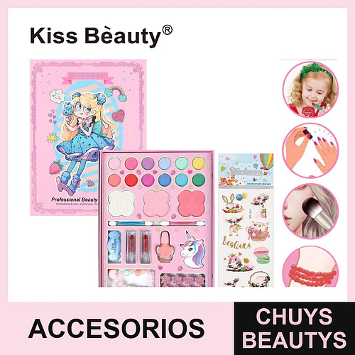 Set de Maquillaje y Accesorios Infantil Kiss Bèauty con 72 Piezas - Chuys Beautys | Chuys Beautys