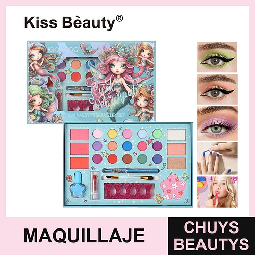 Set de Maquillaje Completo Temática Sirena Kiss Bèauty para Niñas - Chuys Beautys | Chuys Beautys