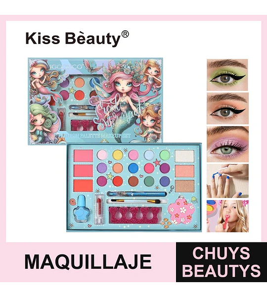 Set de Maquillaje Completo Temática Sirena Kiss Bèauty para Niñas