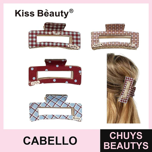 Pinzas para el Cabello Rectangulares con Diseños Variados Kiss Beauty - Chuys Beautys | Chuys Beautys