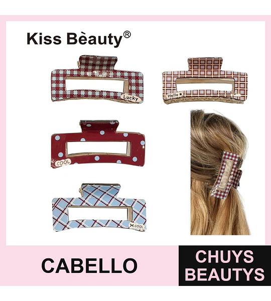 Pinzas para el Cabello Rectangulares con Diseños Variados Kiss Beauty