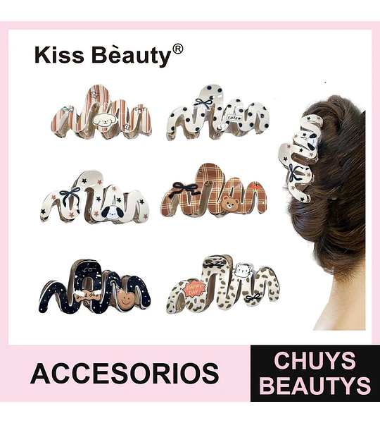 Pinzas de Pelo Grandes Onduladas con Diseños Variados Kiss Beauty