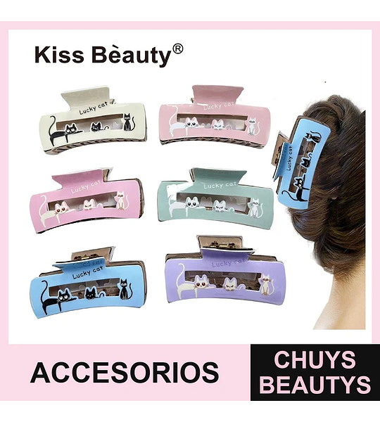 Pinzas para el pelo rectangulares Kiss Bèauty con diseño de gatos de la suerte