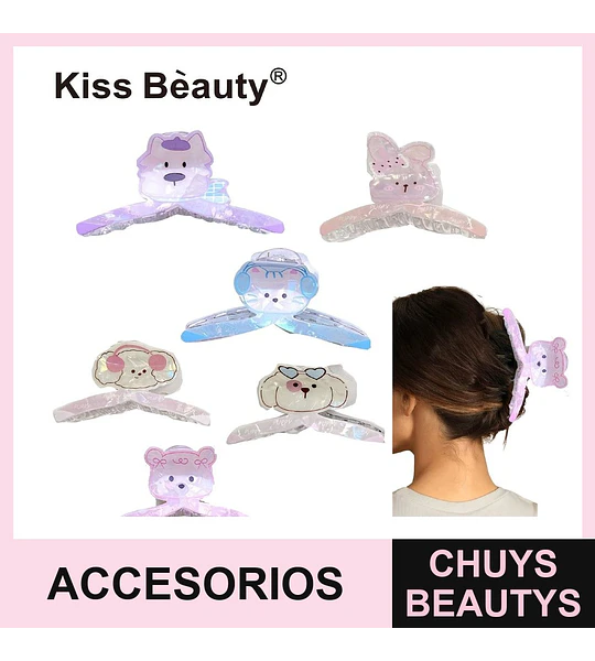 Pinzas de Pelo Grandes Iridescentes con Diseño de Animales Kiss Beauty