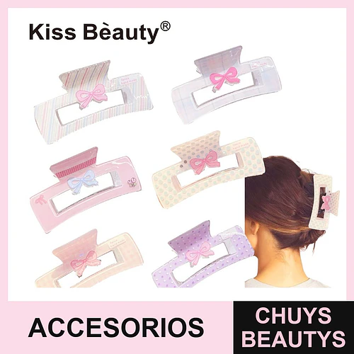 Pinzas de Pelo Rectangulares con Lazo y Diseño Pastel Kiss Bèauty - Chuys Beautys | Chuys Beautys