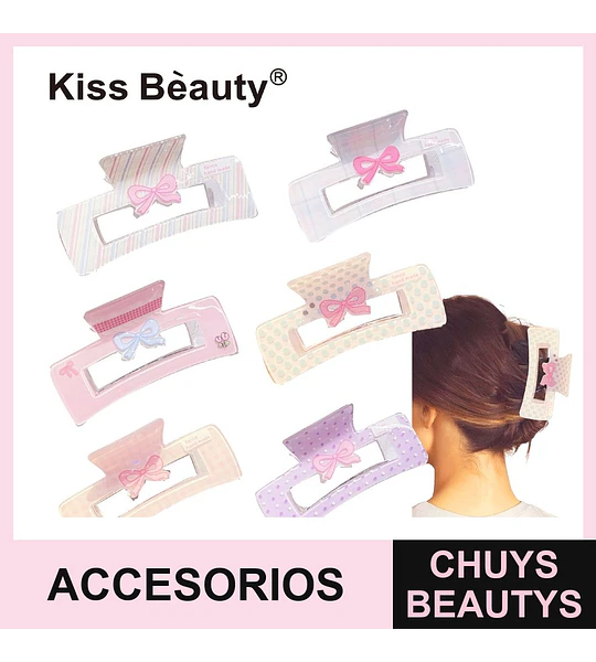 Pinzas de Pelo Rectangulares con Lazo y Diseño Pastel Kiss Bèauty