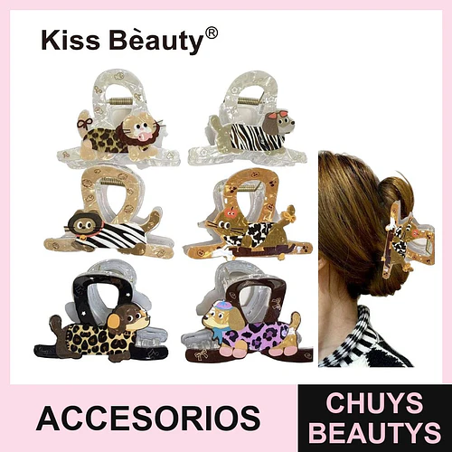 Pinzas de Pelo Garra Acrílicas con Diseño de Animales Kiss Bèauty - Chuys Beautys | Chuys Beautys