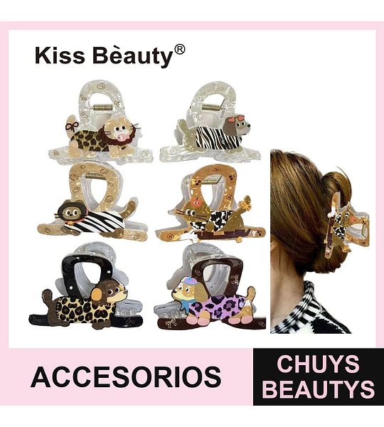 Pinzas de Pelo Garra Acrílicas con Diseño de Animales Kiss Bèauty