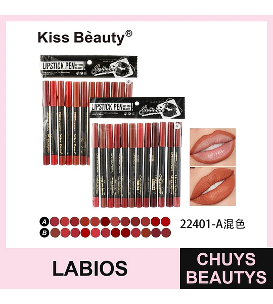 Lápices Labiales Cremosos Kiss Beauty Set de Tonos Variados A y B