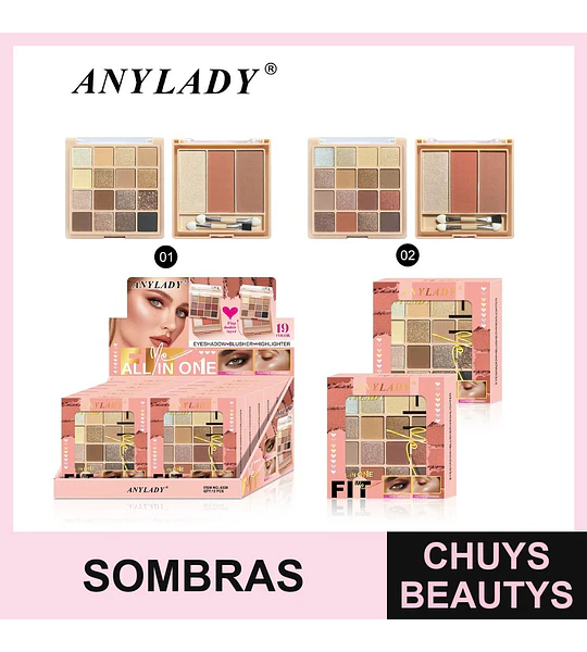 Paleta de Maquillaje Todo en Uno ANYLADY con Sombras, Rubor e Iluminador