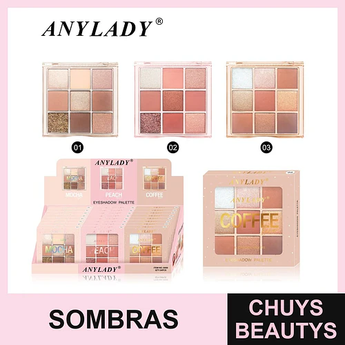Paleta de Sombras de Ojos ANYLADY 9 Tonos Acabados Variados Mocha Peach Coffee - Chuys Beautys | Chuys Beautys