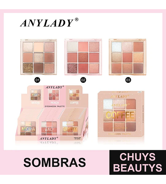 Paleta de Sombras de Ojos ANYLADY 9 Tonos Acabados Variados Mocha Peach Coffee