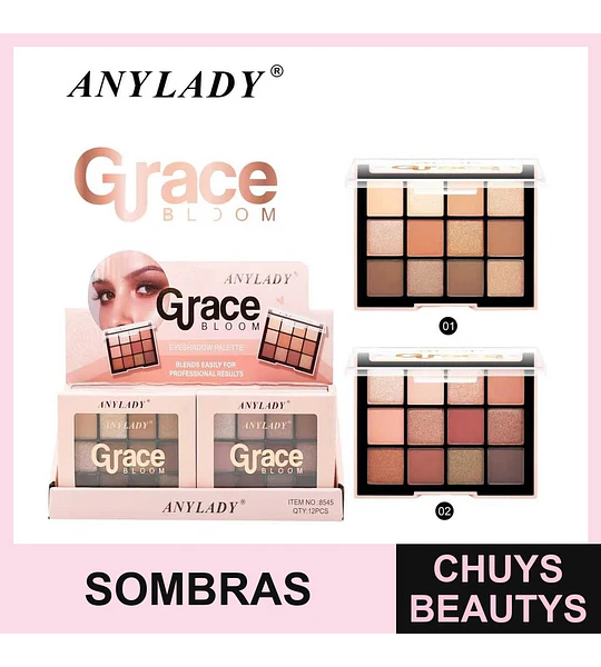 Paleta de Sombras de Ojos Grace Bloom Anylady con 12 Tonos
