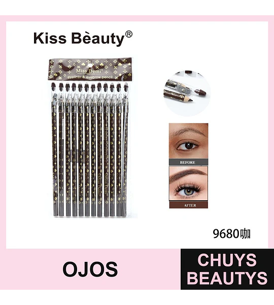 Lápiz Delineador y Cejas Marrón Kiss Bèauty Miss Demi Pack 12 Unidades