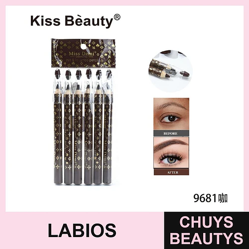 Set de 6 lápices jumbo Kiss Beauty Miss Demi para ojos, cejas y labios tono café - Chuys Beautys | Chuys Beautys