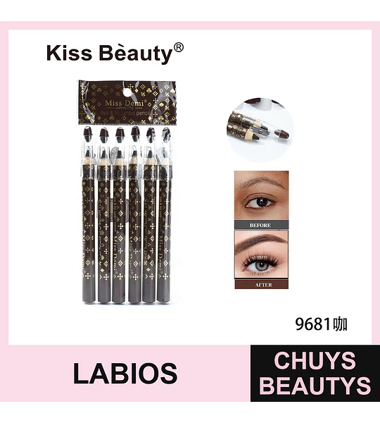 Set de 6 lápices jumbo Kiss Beauty Miss Demi para ojos, cejas y labios tono café