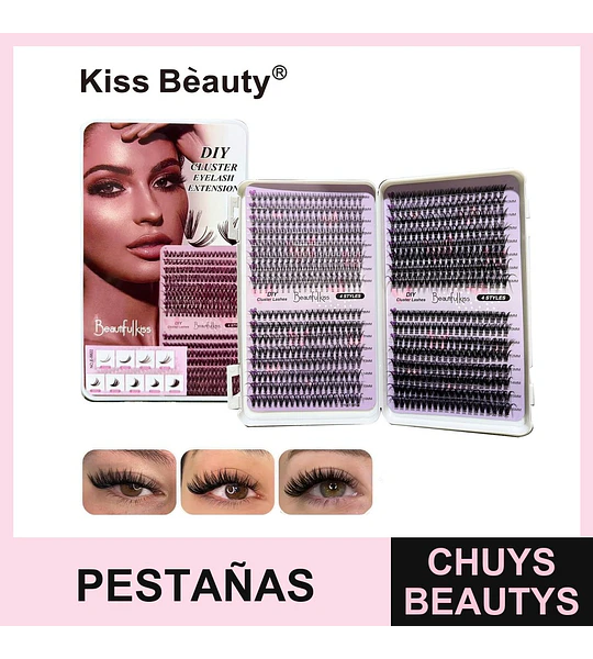 Pestañas Postizas en Racimo DIY Kiss Beauty con 4 Estilos y Largos Variados