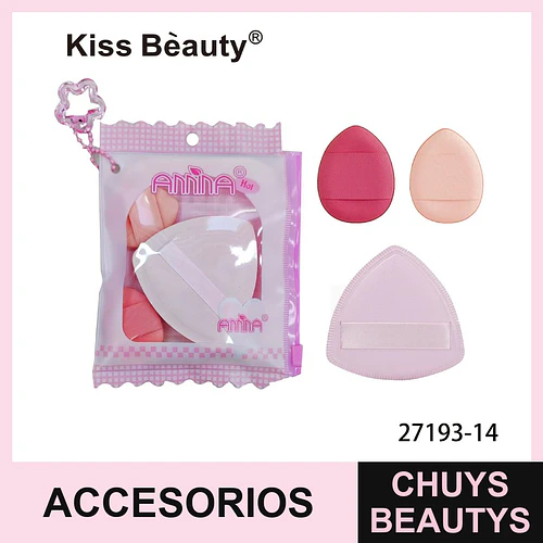 Set de esponjas y borlas de maquillaje Kiss Bèauty para aplicación precisa - Chuys Beautys | Chuys Beautys