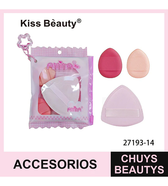 Set de esponjas y borlas de maquillaje Kiss Bèauty para aplicación precisa