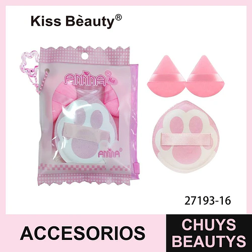 Conjunto de Esponjas y Puffs de Maquillaje Kiss Beauty Annia con Diseño de Patita - Chuys Beautys | Chuys Beautys