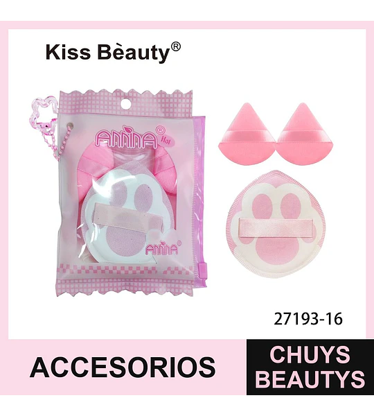 Set de Esponjas y Puffs de Maquillaje Kiss Beauty Annia con Diseño de Patita