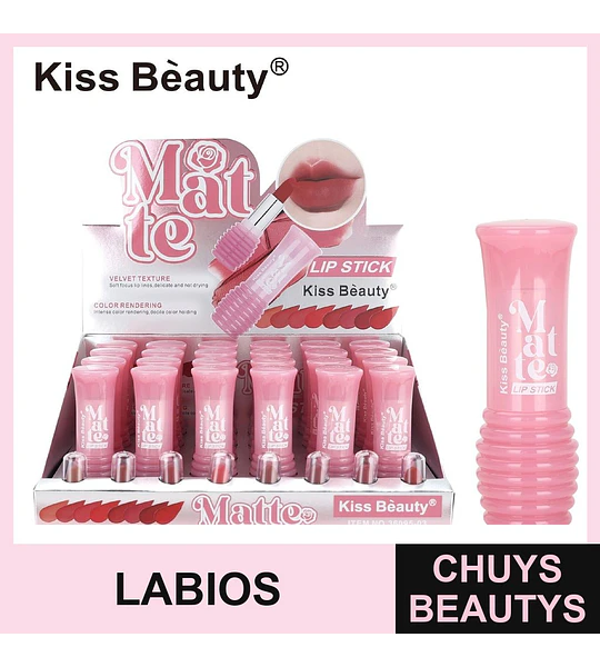 Lápiz Labial Matte de Textura Aterciopelada Kiss Bèauty con Colores Intensos