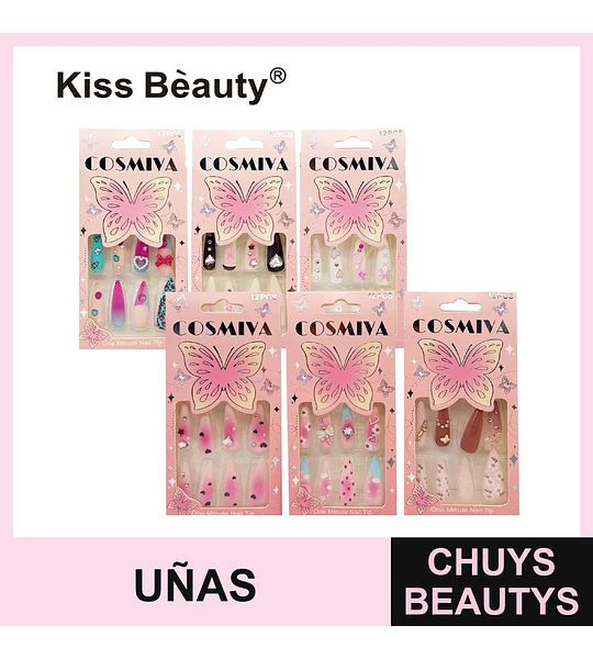 Uñas Postizas Kiss Bèauty con Diseños Variados y Aplicación Rápida