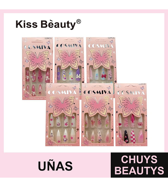 Set de Uñas Postizas Stiletto Kiss Bèauty con Diseños Variados