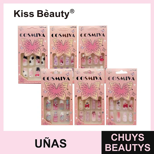 Uñas postizas Kiss Bèauty Cosmiya con diseños variados para aplicación rápida - Chuys Beautys | Chuys Beautys