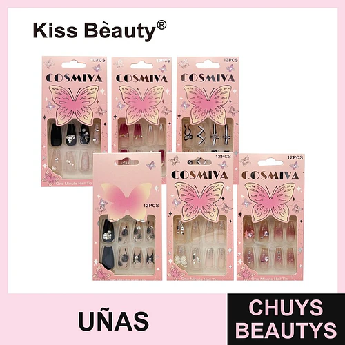 Set de Uñas Postizas Kiss Bèauty Cosmiva con Diseños Variados y Aplicación Rápida - Chuys Beautys | Chuys Beautys