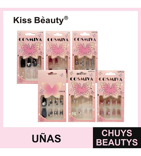 Set de Uñas Postizas Kiss Bèauty Cosmiva con Diseños Variados y Aplicación Rápida
