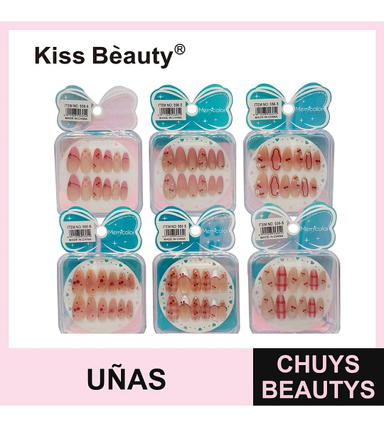 Set de Uñas Postizas Almendradas Kiss Beauty con Diseños de Cerezas Variados