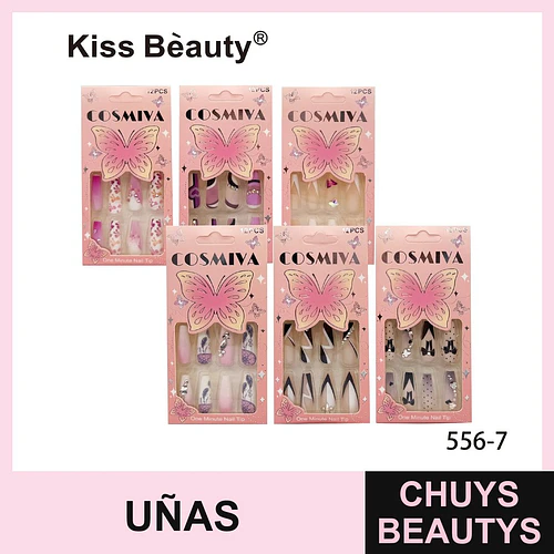 Set de Uñas Postizas Kiss Beauty COSMIYA con Diseños Variados y Aplicación Rápida - Chuys Beautys | Chuys Beautys