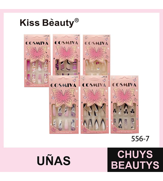 Set de Uñas Postizas Kiss Beauty COSMIYA con Diseños Variados y Aplicación Rápida