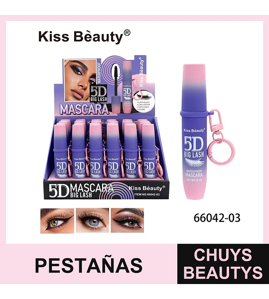 Máscara de Pestañas Kiss Beauty 5D Big Lash Efecto Volumen y Largo