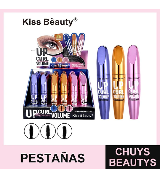 Máscara de Pestañas UP Curl Volume Waterproof Kiss Beauty Set 3 Tonos