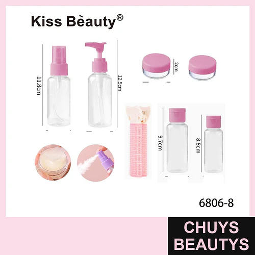Set de Envases de Viaje Recargables y Ruleros Kiss Bèauty - Chuys Beautys | Chuys Beautys