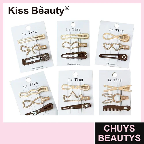 Set de 3 Pinches para Pelo con Diseños Variados Kiss Bèauty - Chuys Beautys | Chuys Beautys