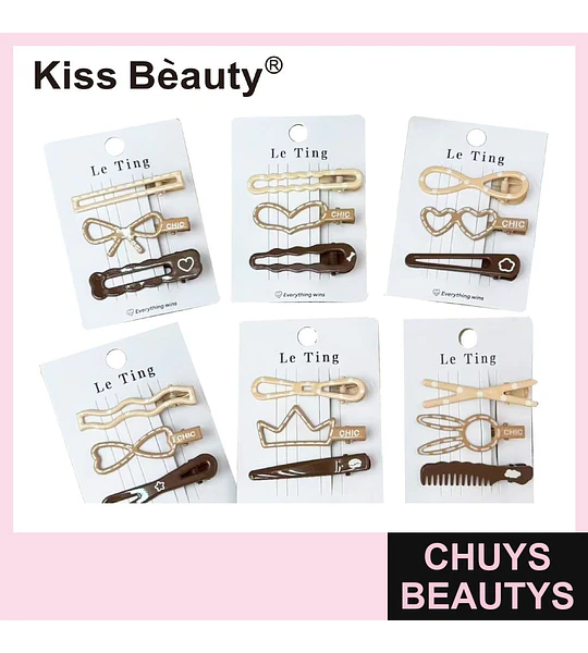 Set de 3 Pinches para Pelo con Diseños Variados Kiss Bèauty
