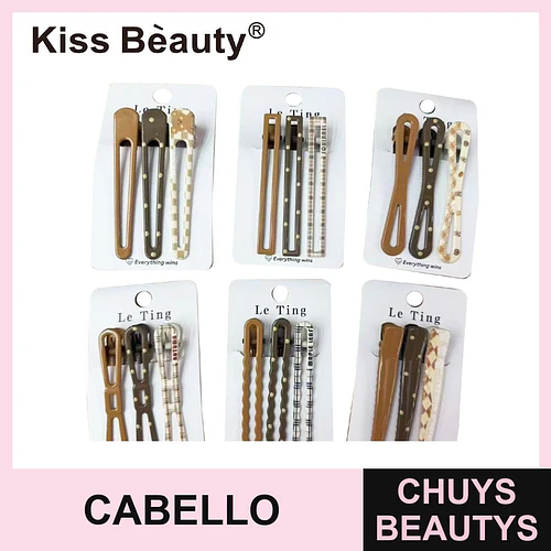 Set de 3 pinzas para el cabello con diseños variados tonos tierra Kiss Bèauty - Chuys Beautys | Chuys Beautys