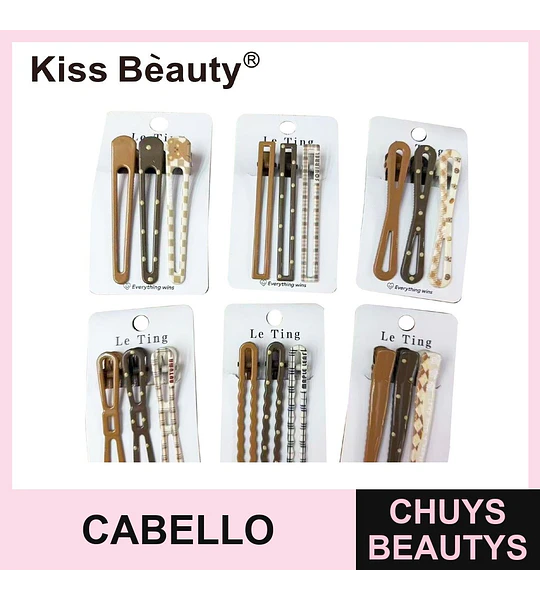Set de 3 pinzas para el cabello con diseños variados tonos tierra Kiss Bèauty