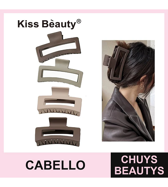 Set de pinzas rectangulares mate para cabello en tonos neutros Kiss Beauty
